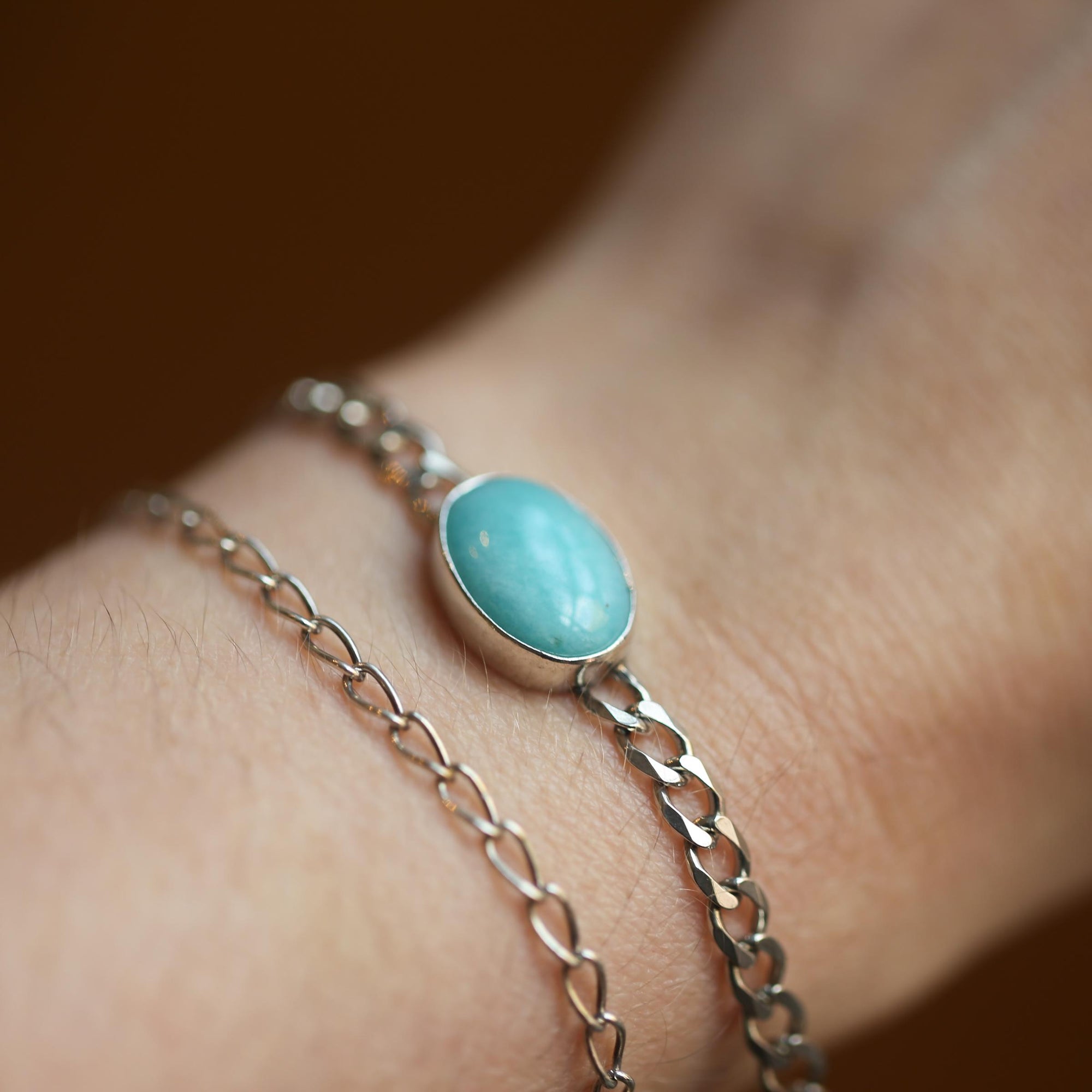 Amazonite Link Bracelet - Sterling Silver Amazonite Bracelet - Silver Chain Link Bracelet