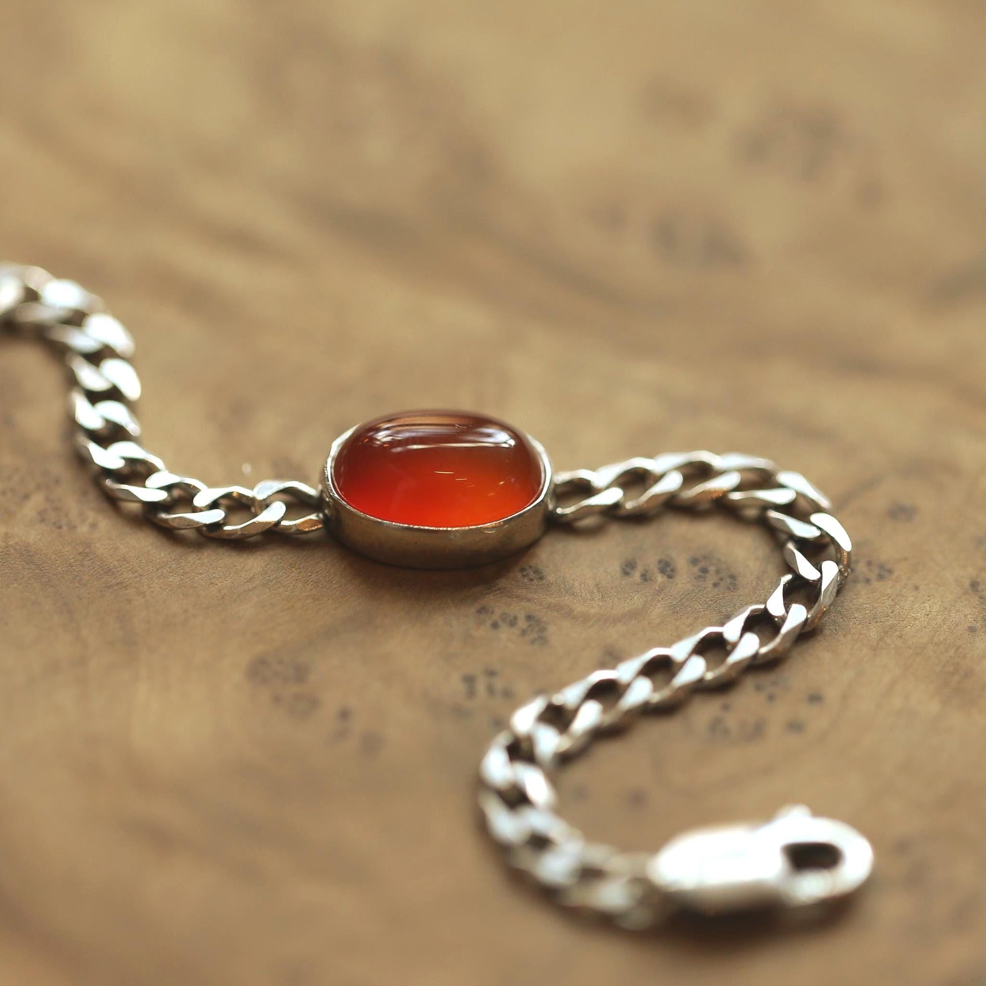 Orange Carnelian Link Bracelet - Sterling Silver Carnelian Bracelet - Silver Chain Link Bracelet
