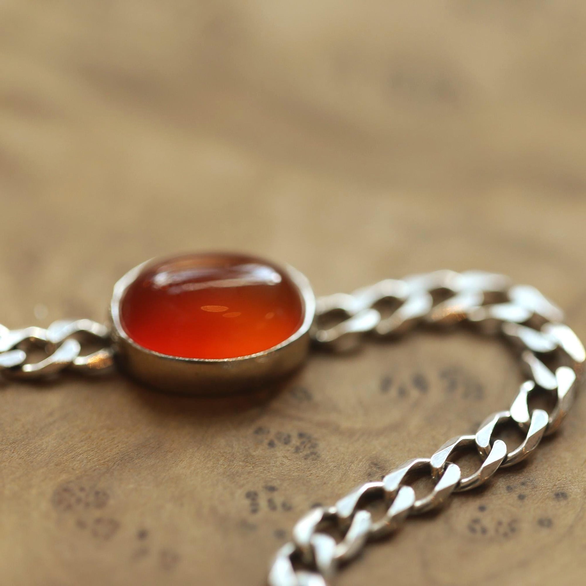 Orange Carnelian Link Bracelet - Sterling Silver Carnelian Bracelet - Silver Chain Link Bracelet