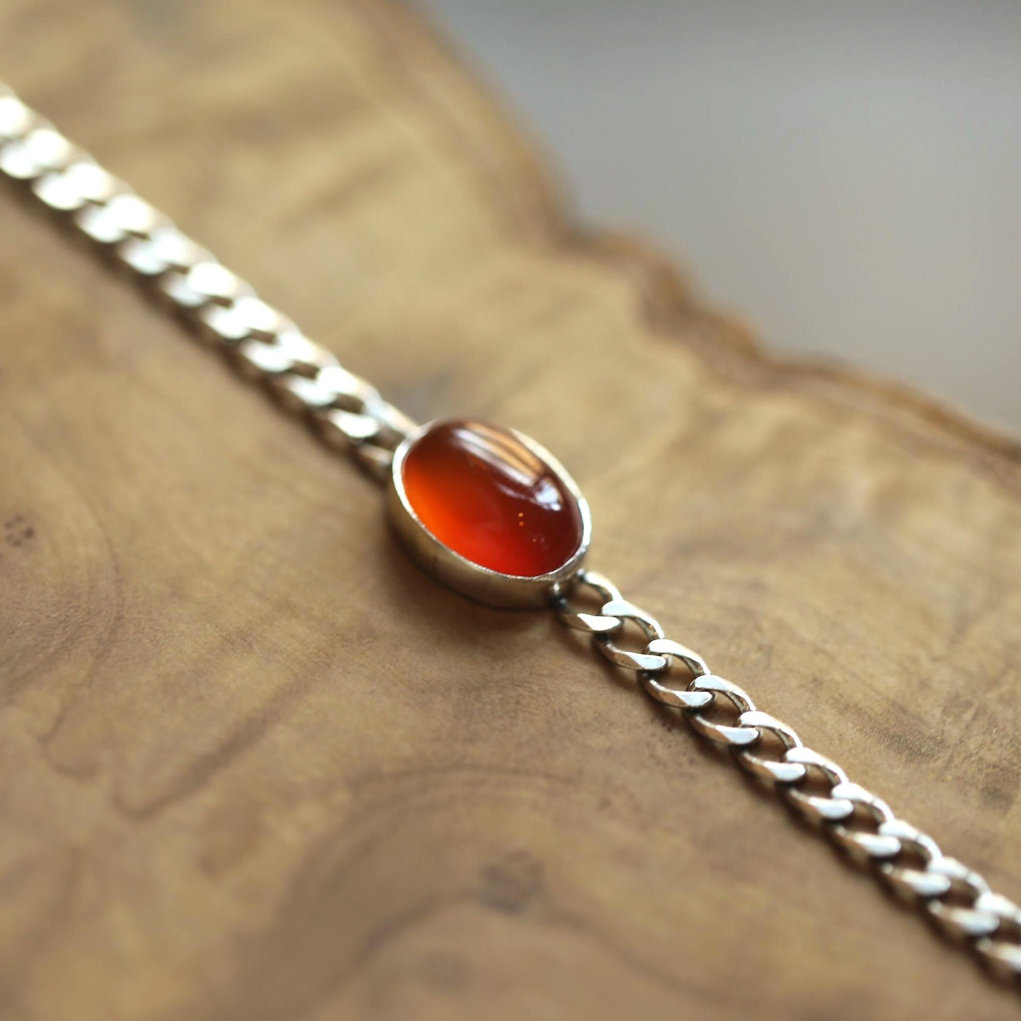 Orange Carnelian Link Bracelet - Sterling Silver Carnelian Bracelet - Silver Chain Link Bracelet