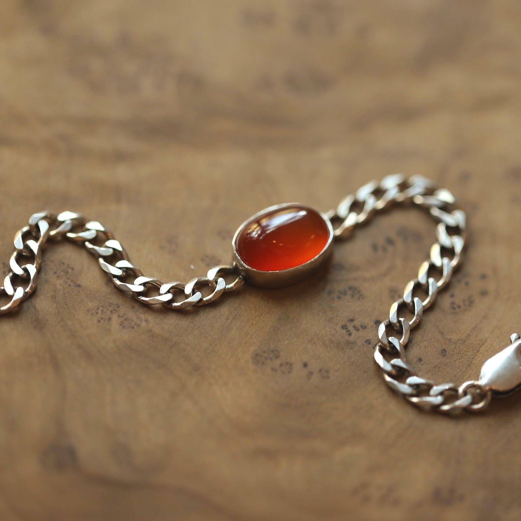 Orange Carnelian Link Bracelet - Sterling Silver Carnelian Bracelet - Silver Chain Link Bracelet