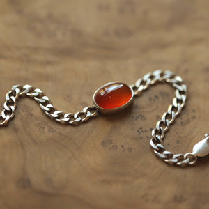 Orange Carnelian Link Bracelet - Sterling Silver Carnelian Bracelet - Silver Chain Link Bracelet