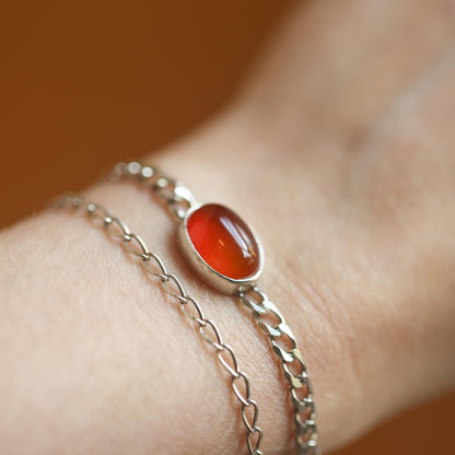 Orange Carnelian Link Bracelet - Sterling Silver Carnelian Bracelet - Silver Chain Link Bracelet