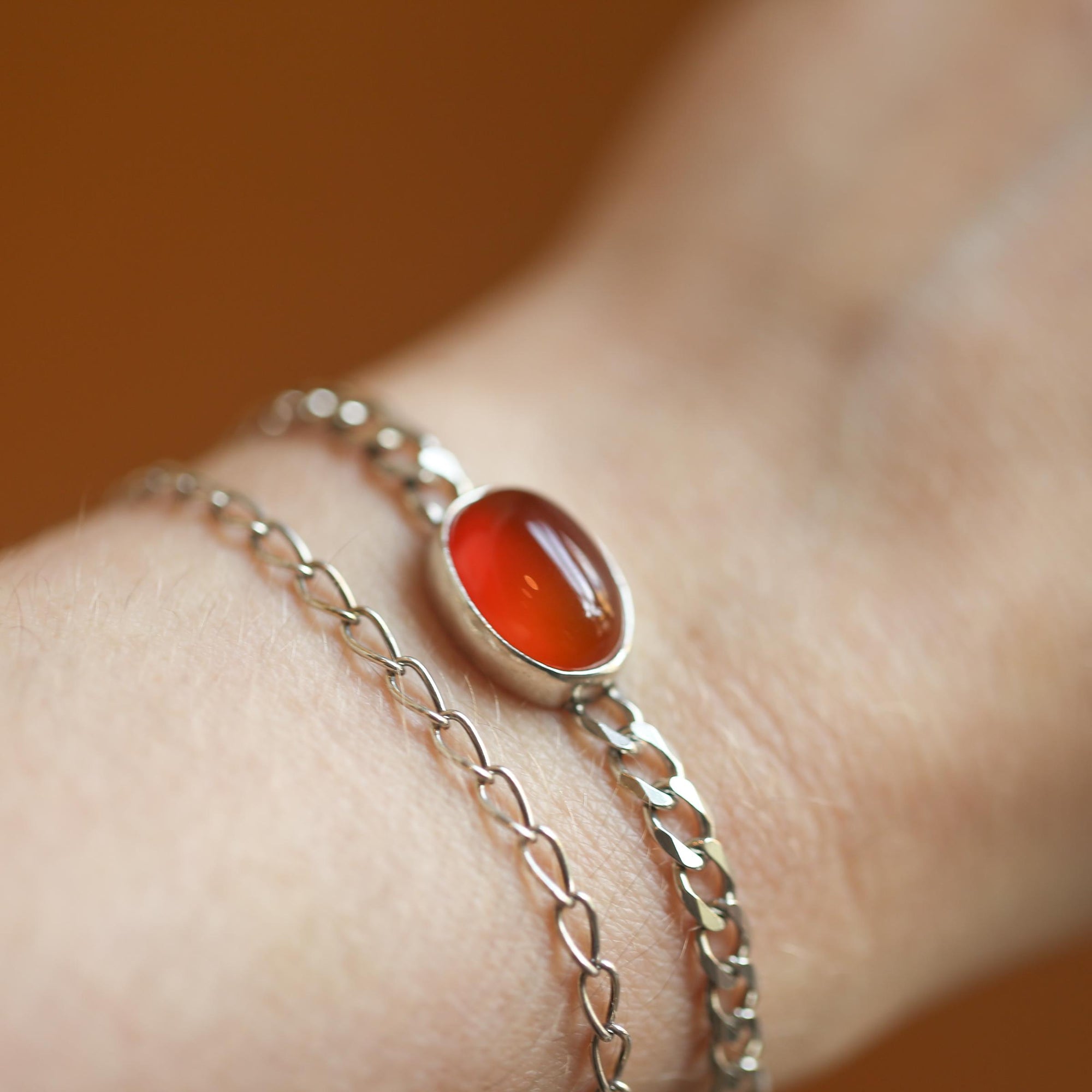 Orange Carnelian Link Bracelet - Sterling Silver Carnelian Bracelet - Silver Chain Link Bracelet
