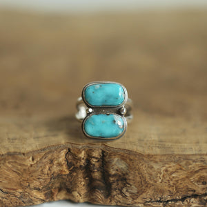 Campitos Turquoise Ring - 2 Stone Ring - Sterling Silver - Size 6, 7 or 8