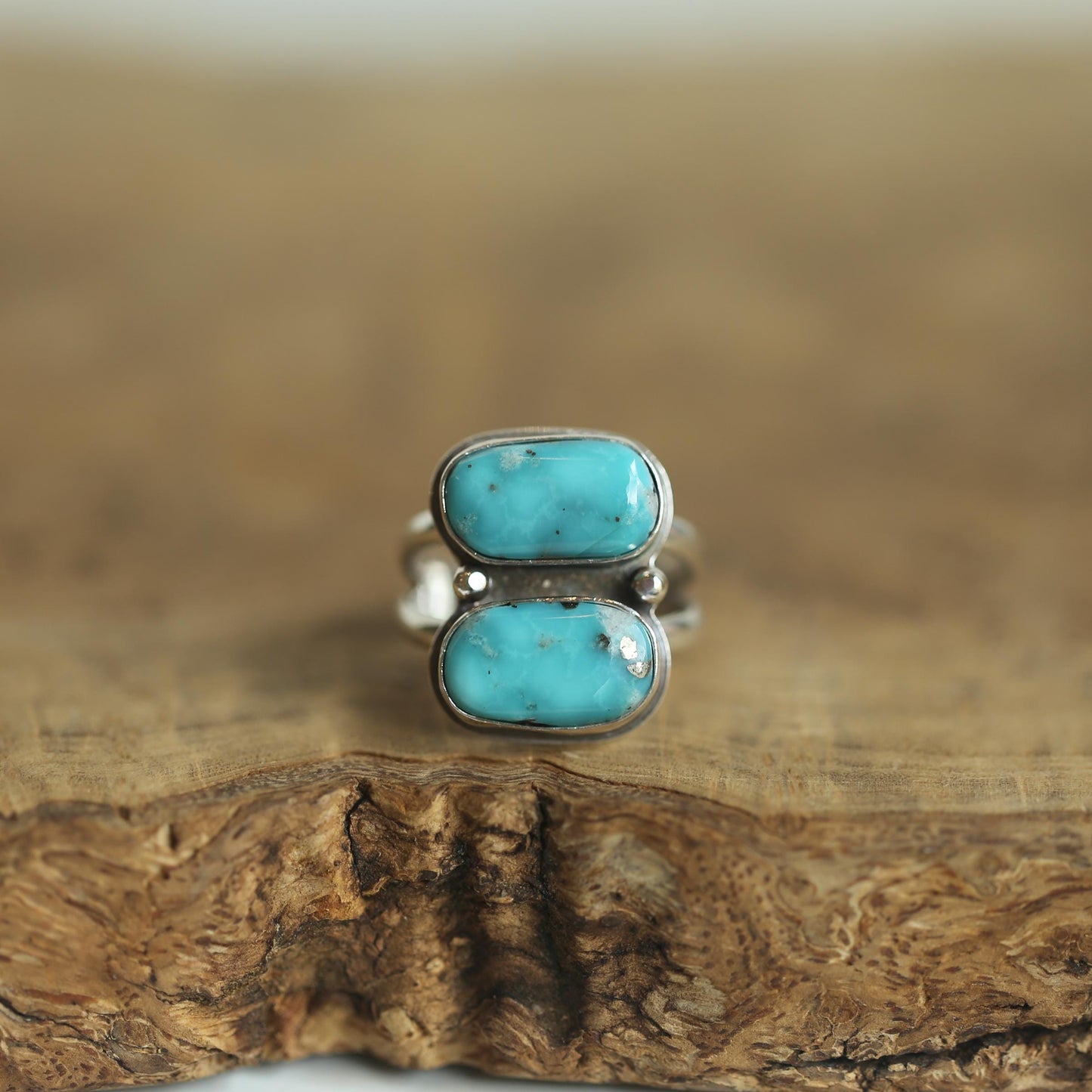 Campitos Turquoise Ring - 2 Stone Ring - Sterling Silver - Choose Size 6 or 7