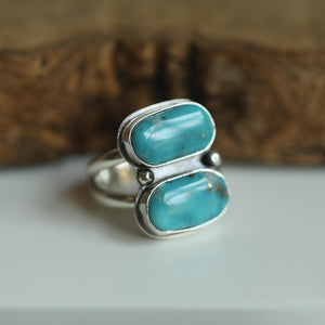 Campitos Turquoise Ring - 2 Stone Ring - Sterling Silver - Size 6, 7 or 8