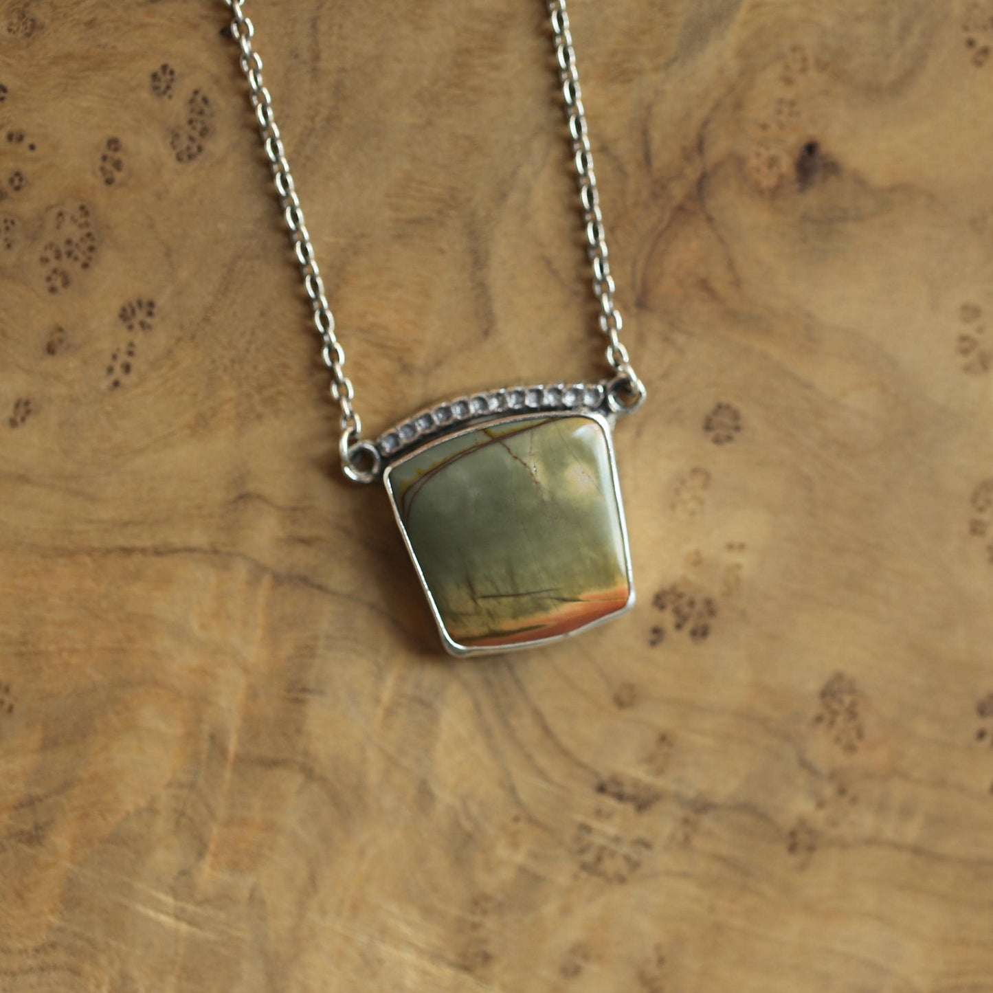 Red Creek Jasper Necklace – Sterling Silver Chain, OOAK Stone
