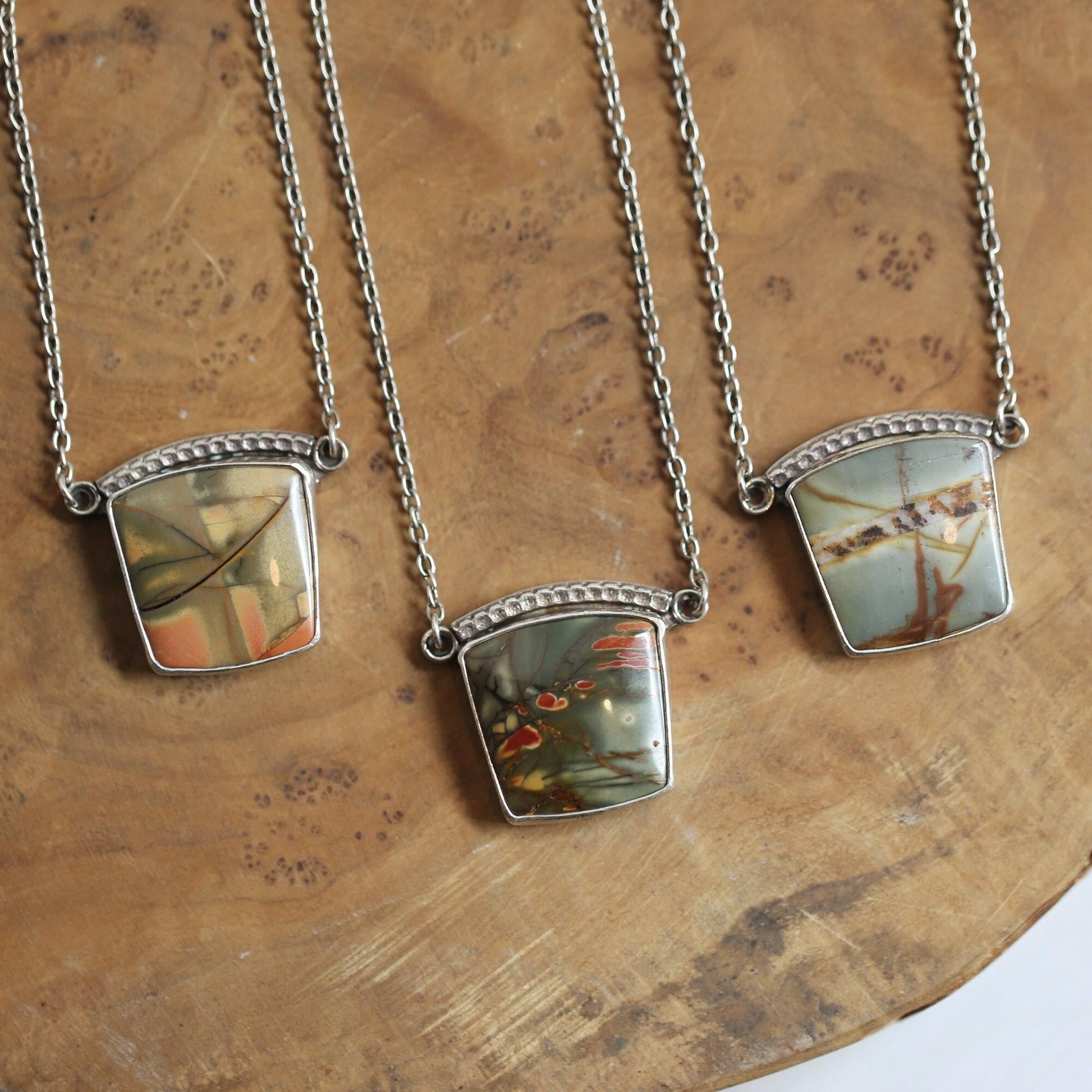 Red Creek Jasper Necklace – Sterling Silver Chain, OOAK Stone