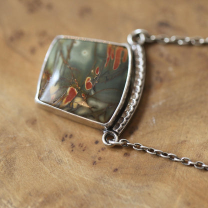 Red Creek Jasper Necklace – Sterling Silver Chain, OOAK Stone