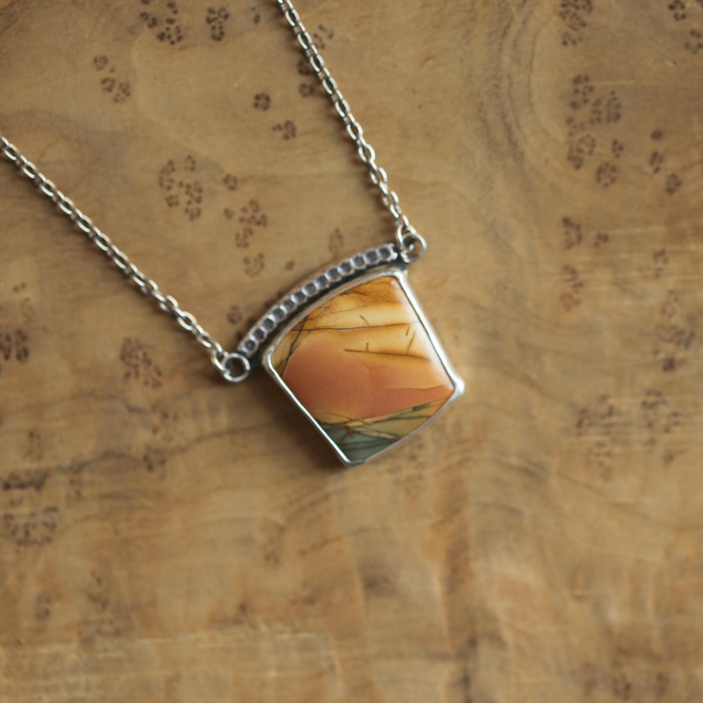 Red Creek Jasper Necklace – Sterling Silver Chain, OOAK Stone