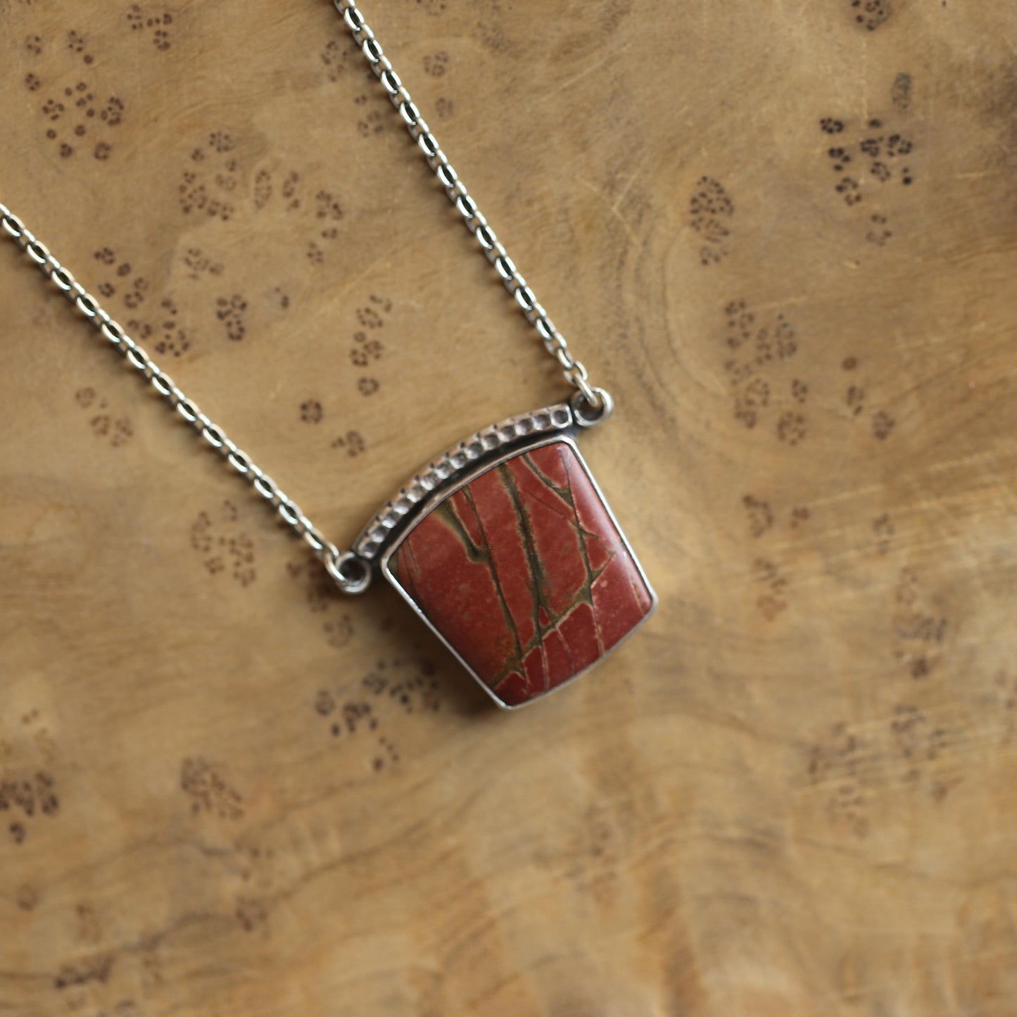 Red Creek Jasper Necklace – Sterling Silver Chain, OOAK Stone