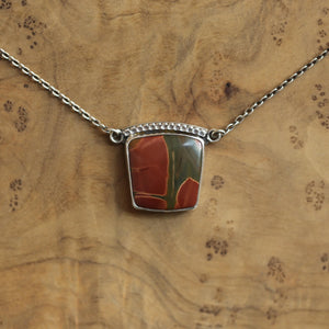 Red Creek Jasper Necklace – Sterling Silver Chain, OOAK Stone