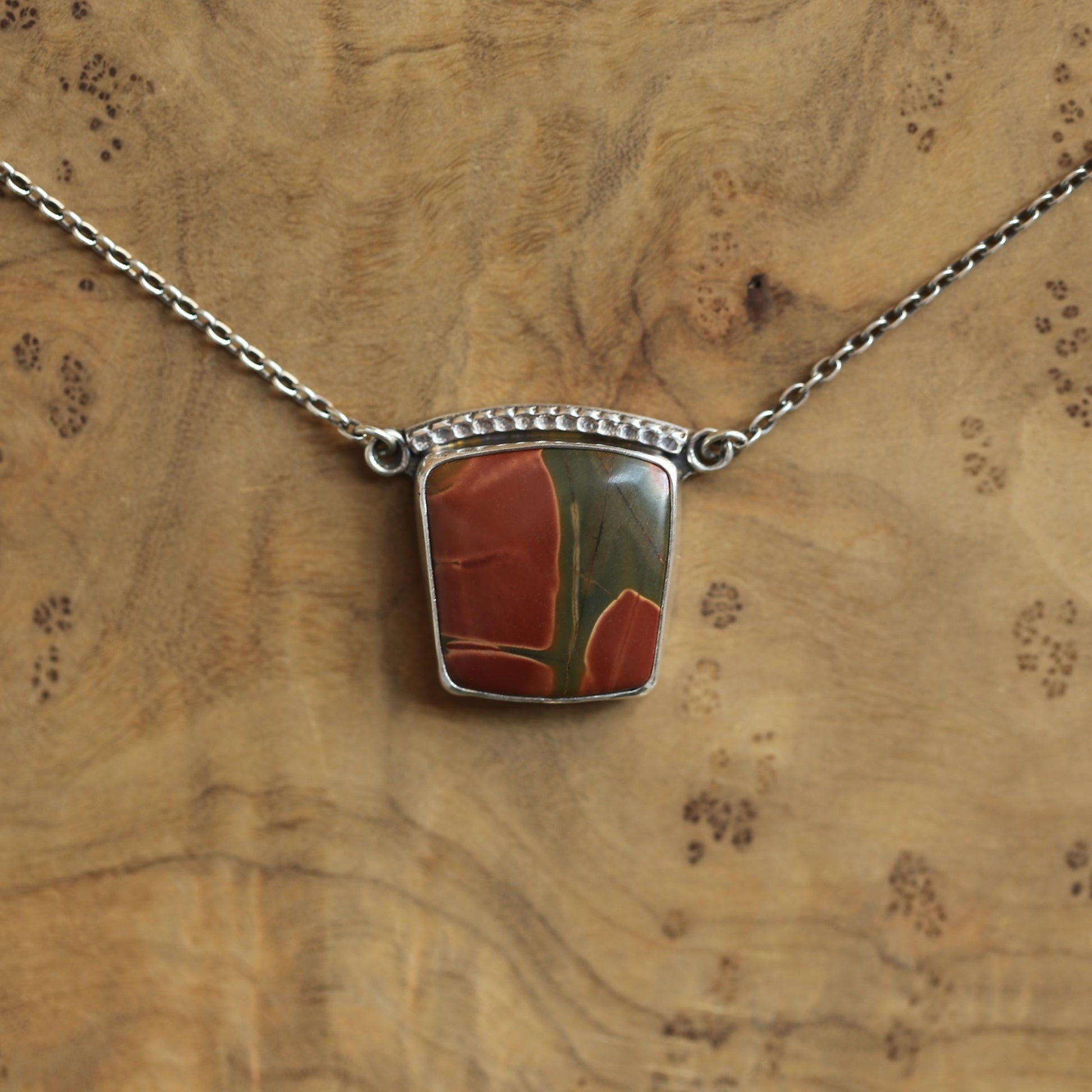 Red Creek Jasper Necklace – Sterling Silver Chain, OOAK Stone