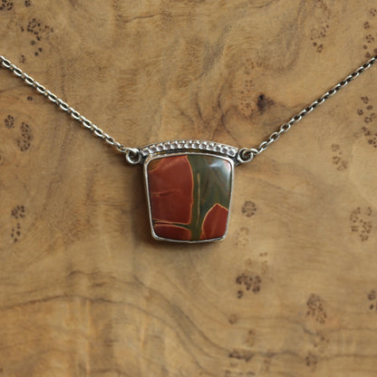 Red Creek Jasper Necklace – Sterling Silver Chain, OOAK Stone