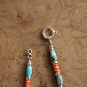 Turquoise and Spiny Oyster Beaded Bracelet - Sterling Silver