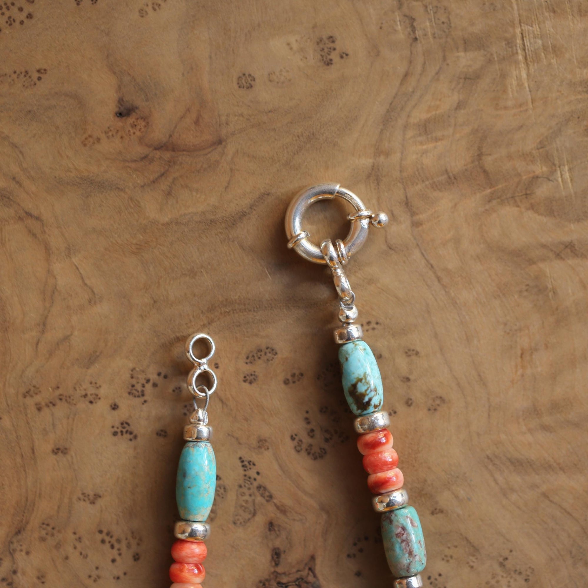 Turquoise and Spiny Oyster Beaded Bracelet - Sterling Silver