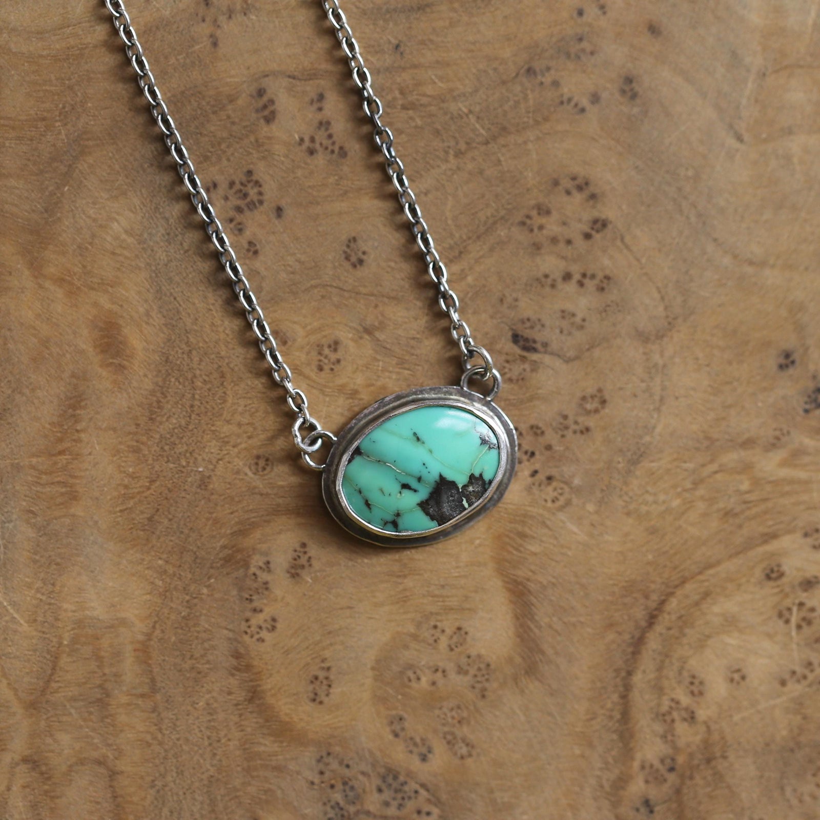 Turquoise Necklace with Chain - Sterling Silver