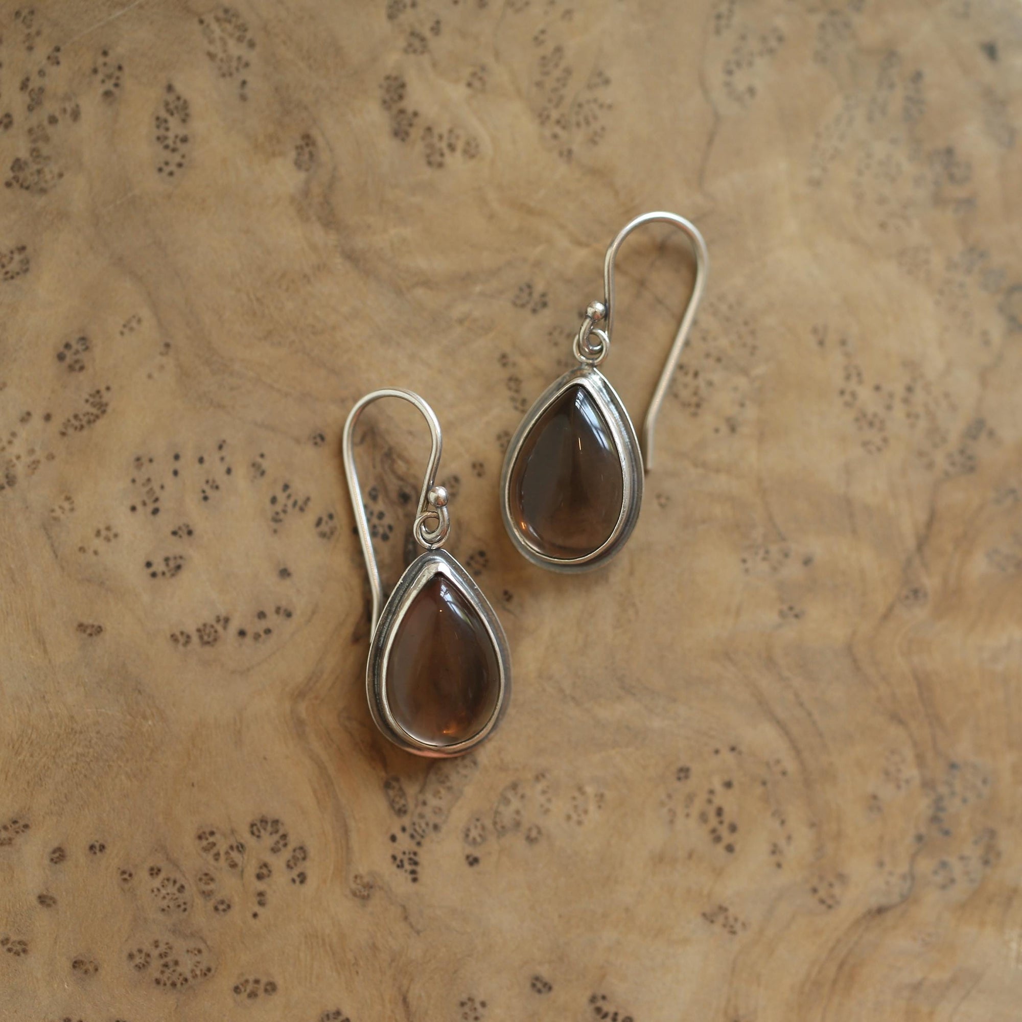 Smoky Quartz Drop Earrings - Pear Shaped Quartz - Sterling Silver - Pear Drop Earrings