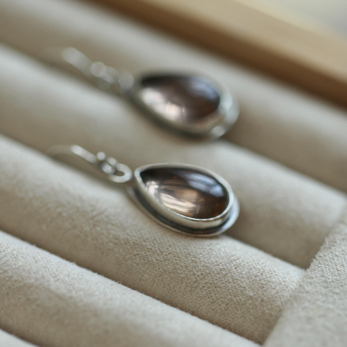 Smoky Quartz Pear Shaped Drop Earrings | Sterling Silver