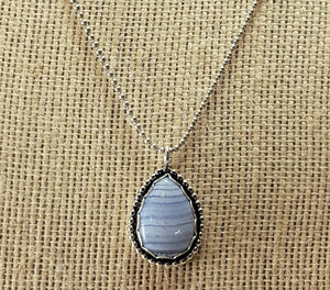 Purple Lace Agate Teardrop Pendant - Blue Lace Agate -Sterling Silver