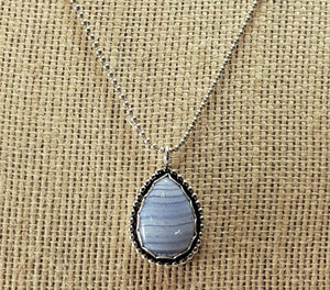 Purple Lace Agate Teardrop Pendant - Blue Lace Agate -Sterling Silver