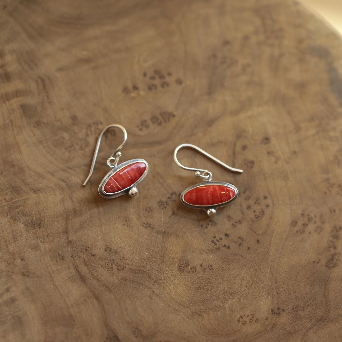 Spiny Oyster Drop Earrings – Orange Red Sterling Silver Dangles