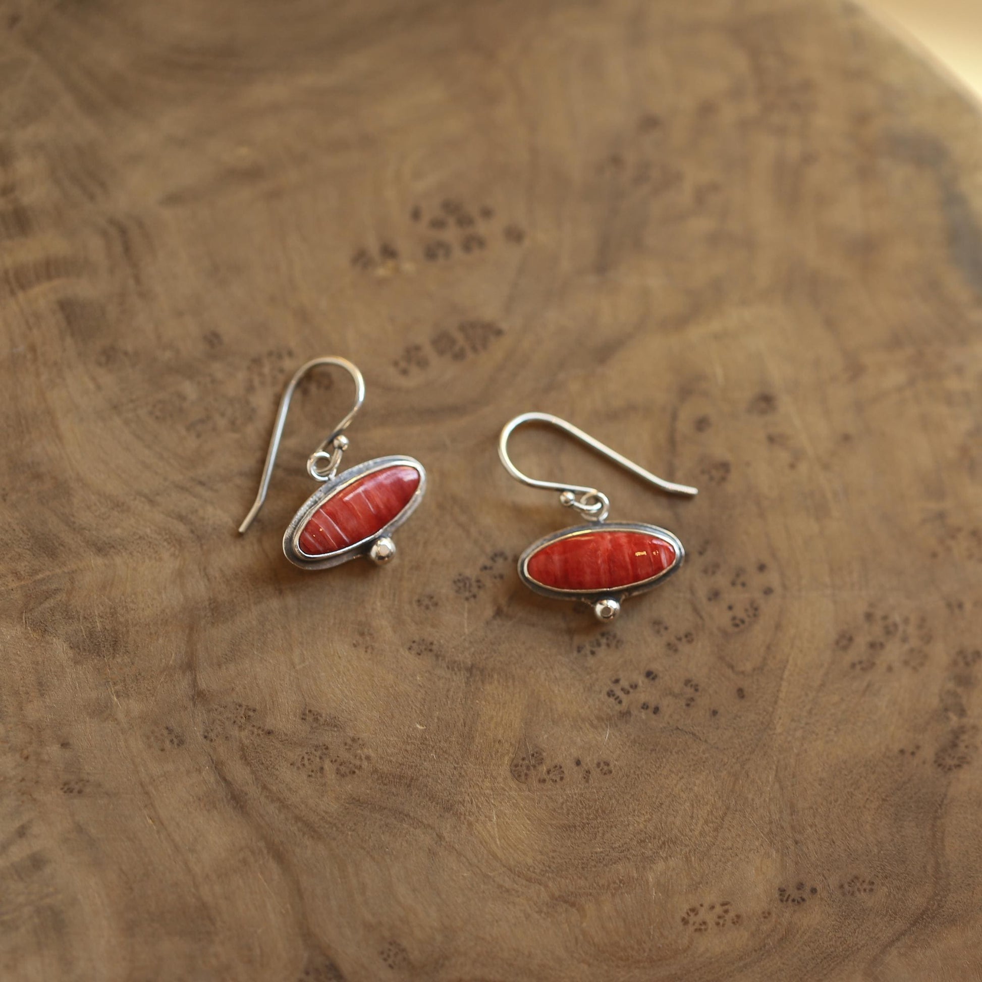 Spiny Oyster Drop Earrings – Orange Red Sterling Silver Dangles