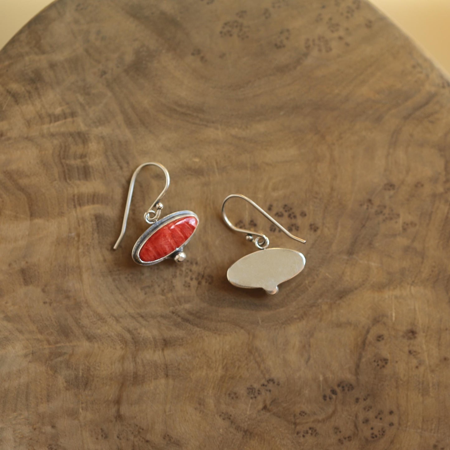Spiny Oyster Drop Earrings – Orange Red Sterling Silver Dangles