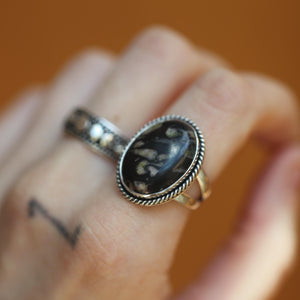 Boho Ring - Black Fossil Ring - Silversmith Ring - Boho Ring - Natural Fossil