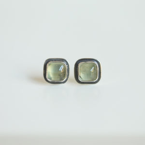 Santa Fe Prehnite Posts - Square Prehnite Studs - Sterling Silver Posts - Silversmith