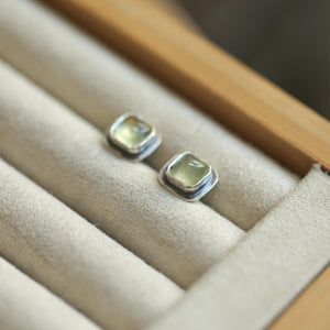 Santa Fe Prehnite Posts - Square Prehnite Studs - Sterling Silver Posts - Silversmith