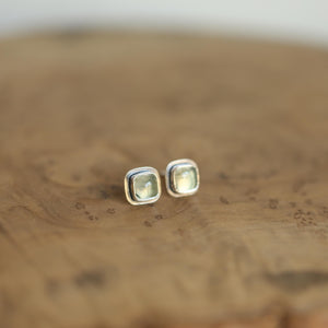 Santa Fe Prehnite Posts - Square Prehnite Studs - Sterling Silver Posts - Silversmith