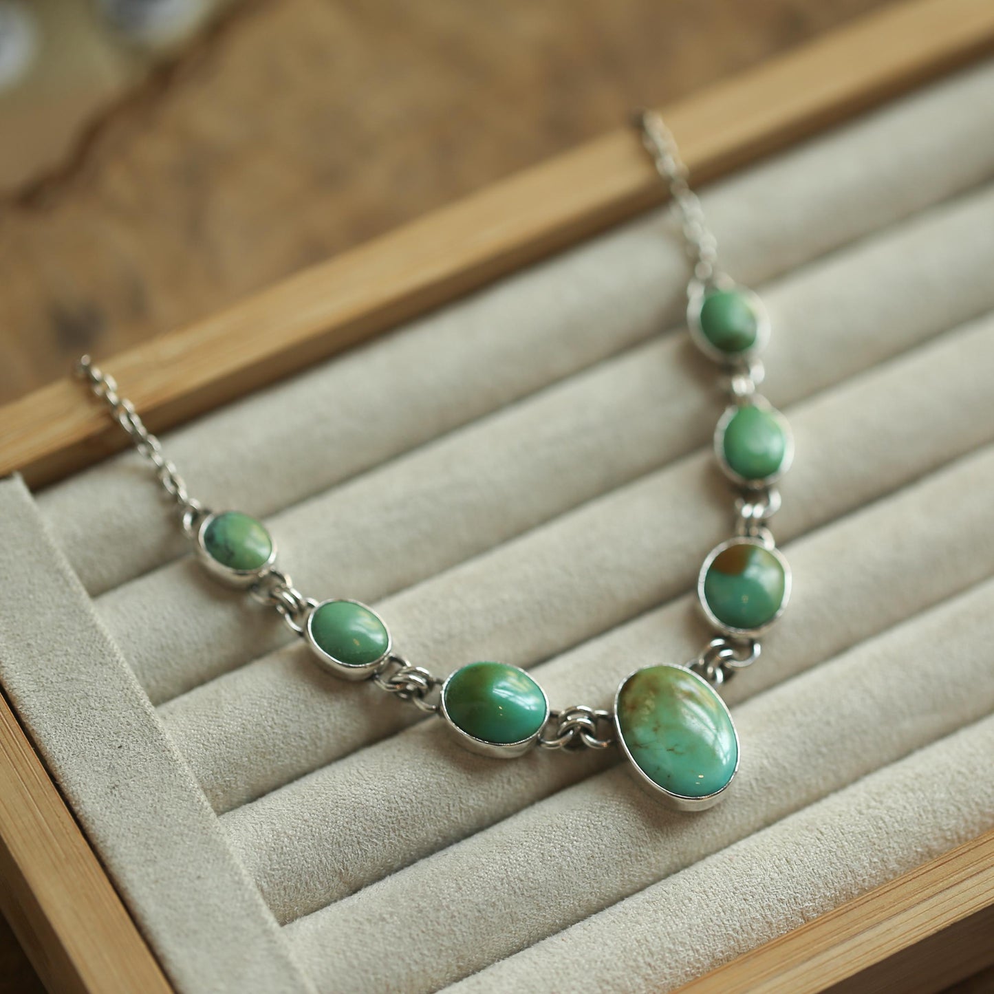 7 Stone Turquoise Necklace - .925 Sterling Silver - One of a Kind