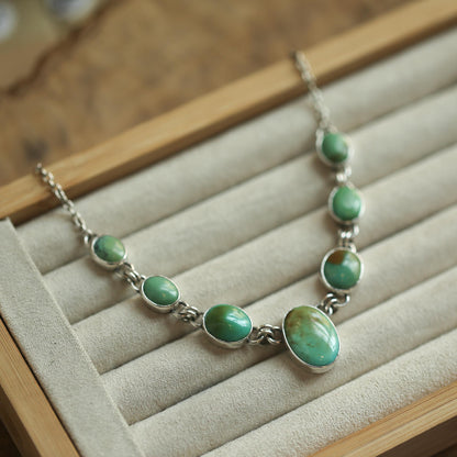7 Stone Turquoise Necklace - .925 Sterling Silver - One of a Kind