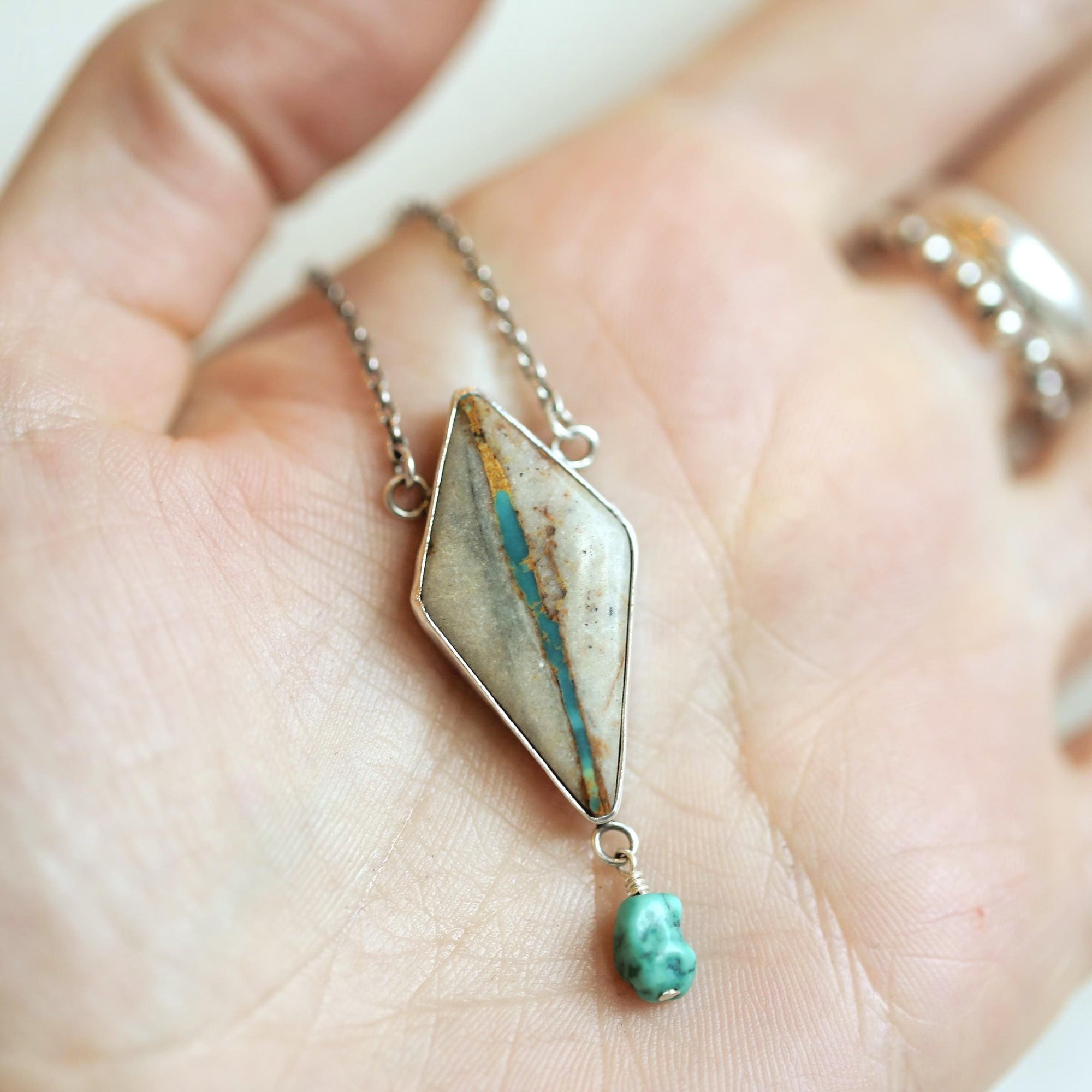 Royston Ribbon Turquoise Necklace - Sterling Silver - Kite Turquoise Necklace