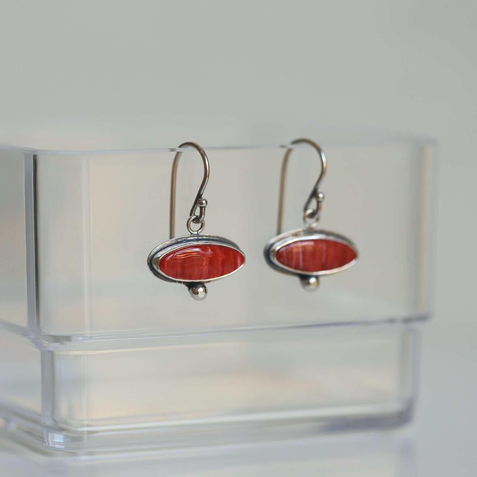 Spiny Oyster Earrings - Spiny Oyster Drop Earrings - Orange Red Drop Earrings