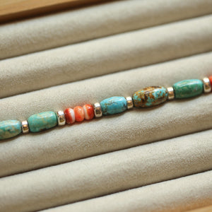 Turquoise and Spiny Oyster Beaded Bracelet - Sterling Silver