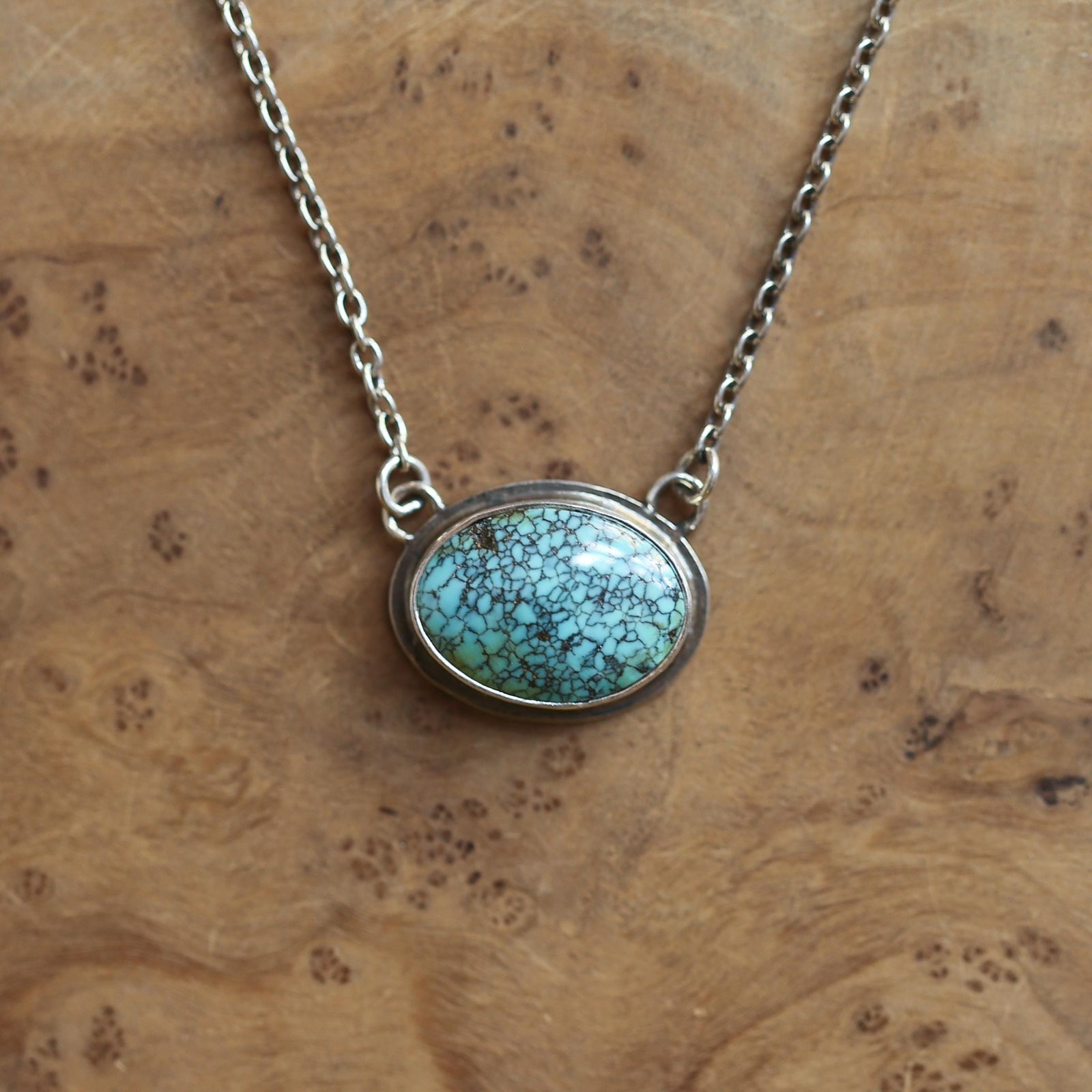 Turquoise Necklace with Chain - Sterling Silver