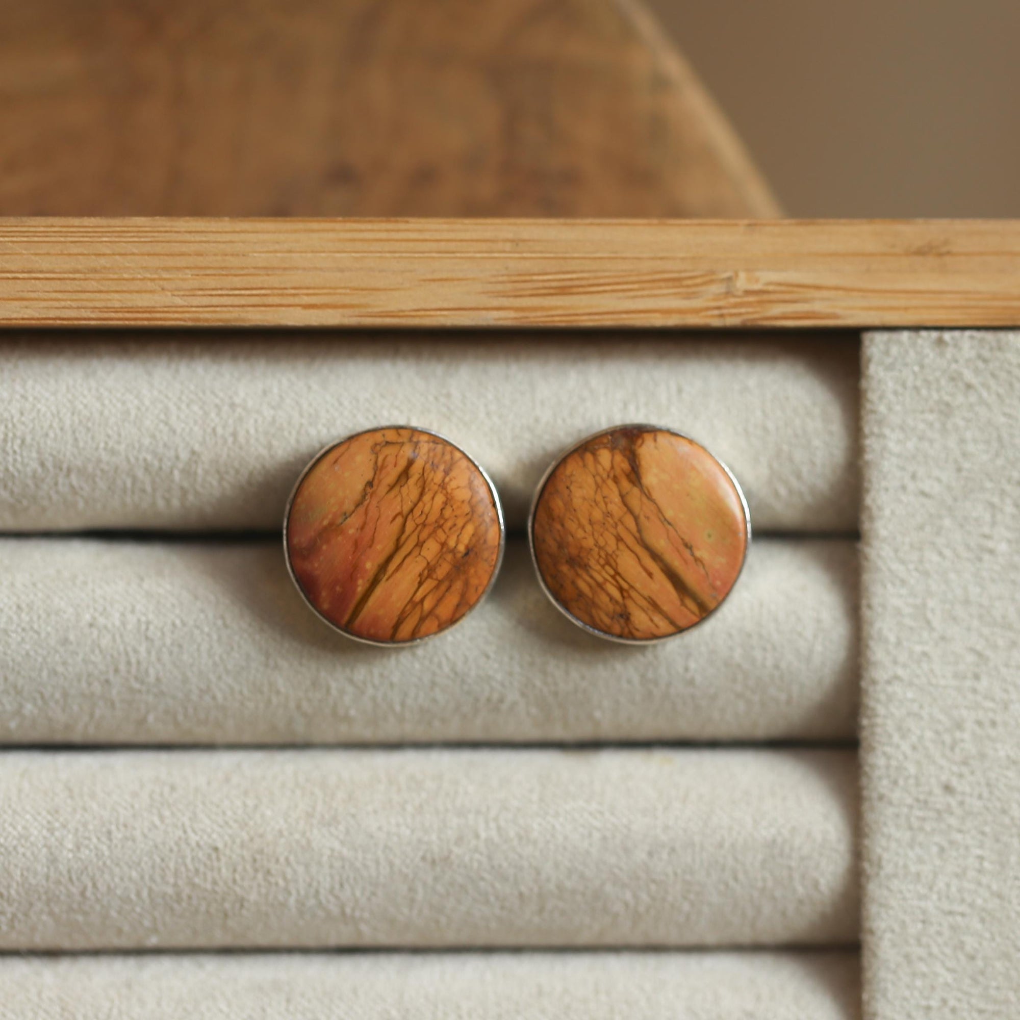 Red Creek Jasper Big Posts - Sterling Silver - Round Jasper Studs