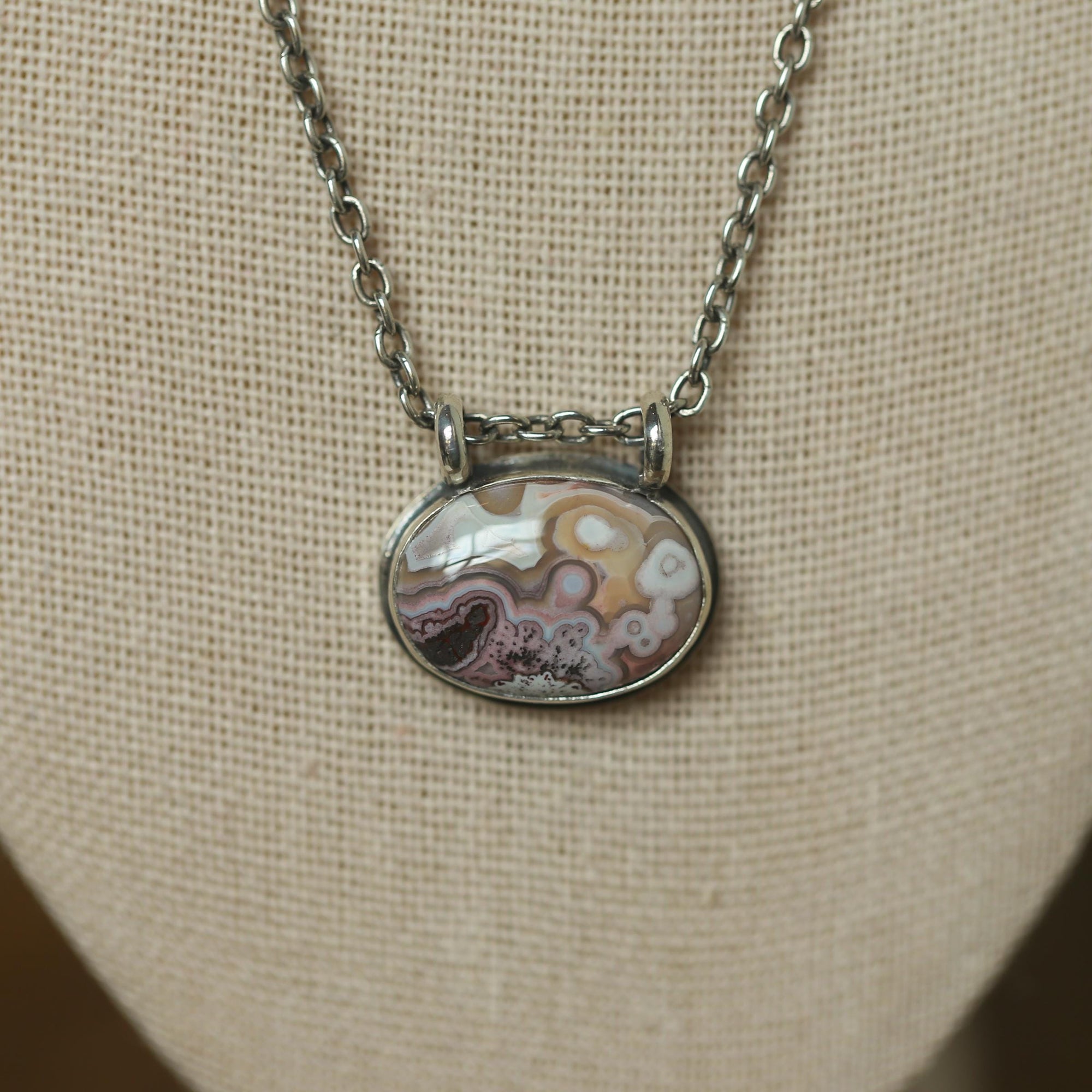Crazy Lace Agate Pendant - Silversmith - .925 Sterling Silver - Crazy Lace Agate Necklace