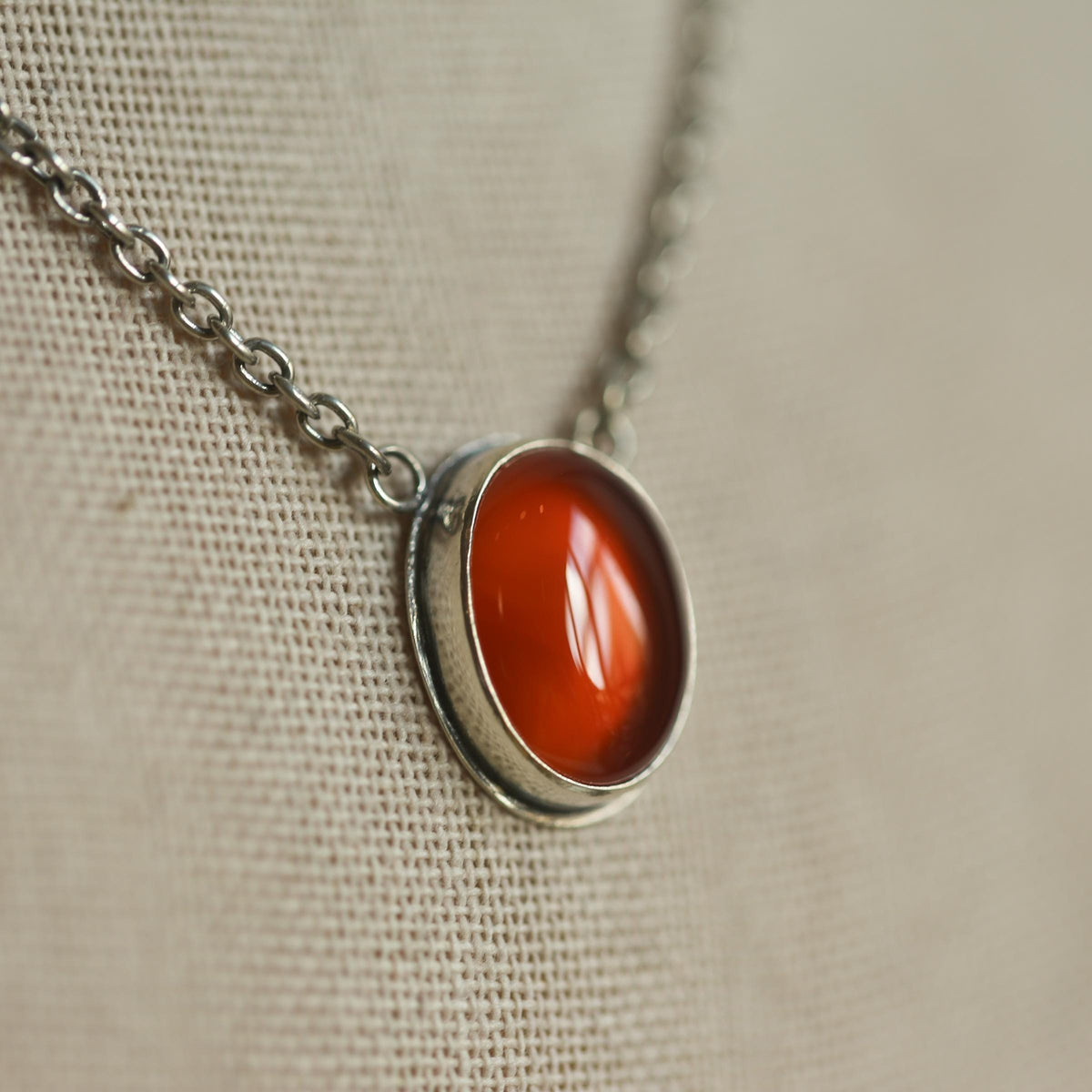 Orange Carnelian Pendant Necklace | Sterling Silver