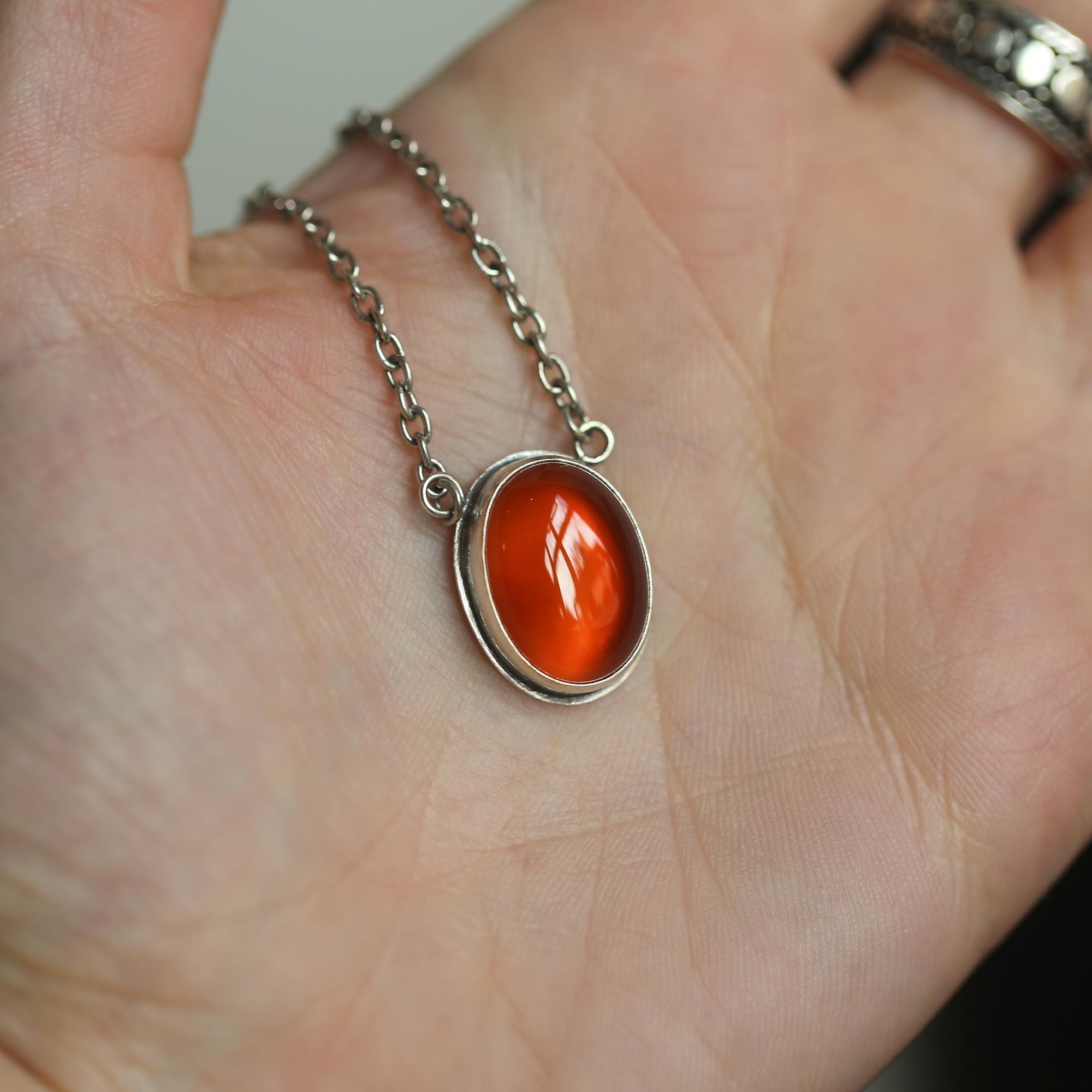 Orange Carnelian Pendant Necklace - Sterling Silver - Includes Chain