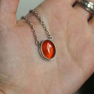 Orange Carnelian Pendant Necklace - Sterling Silver - Includes Chain