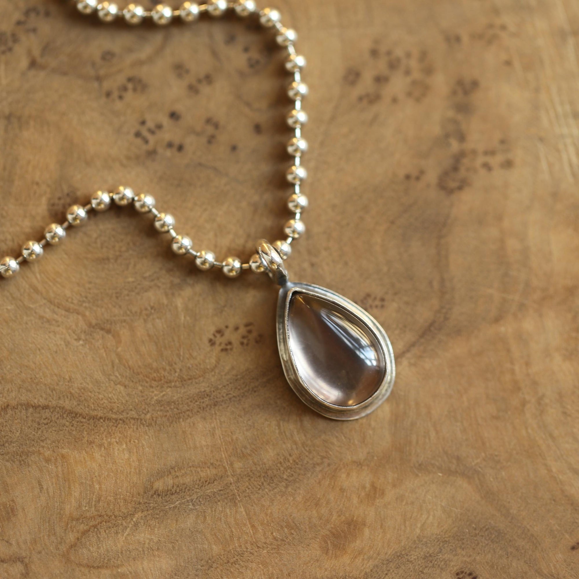 Smoky Quartz Pendant - Pear Shaped Smoky Quartz - Silversmith