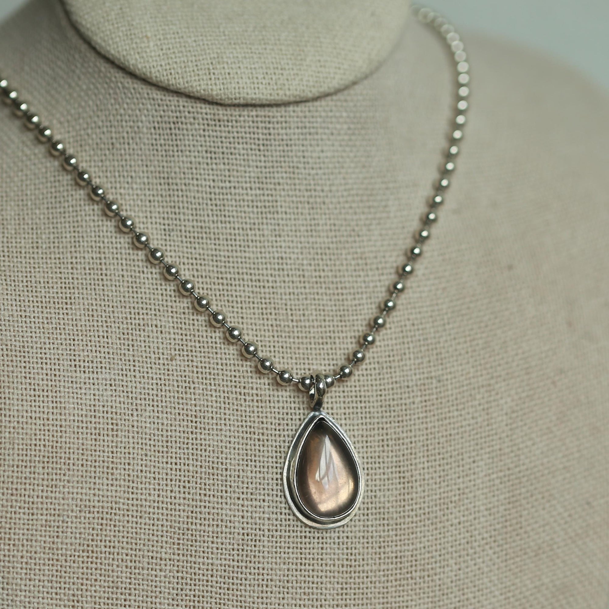 Smoky Quartz Pendant - Pear Shaped Smoky Quartz - Silversmith