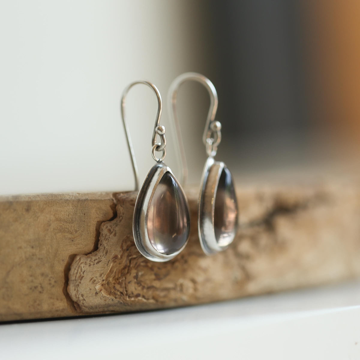 Smoky Quartz Pear Shaped Drop Earrings | Sterling Silver