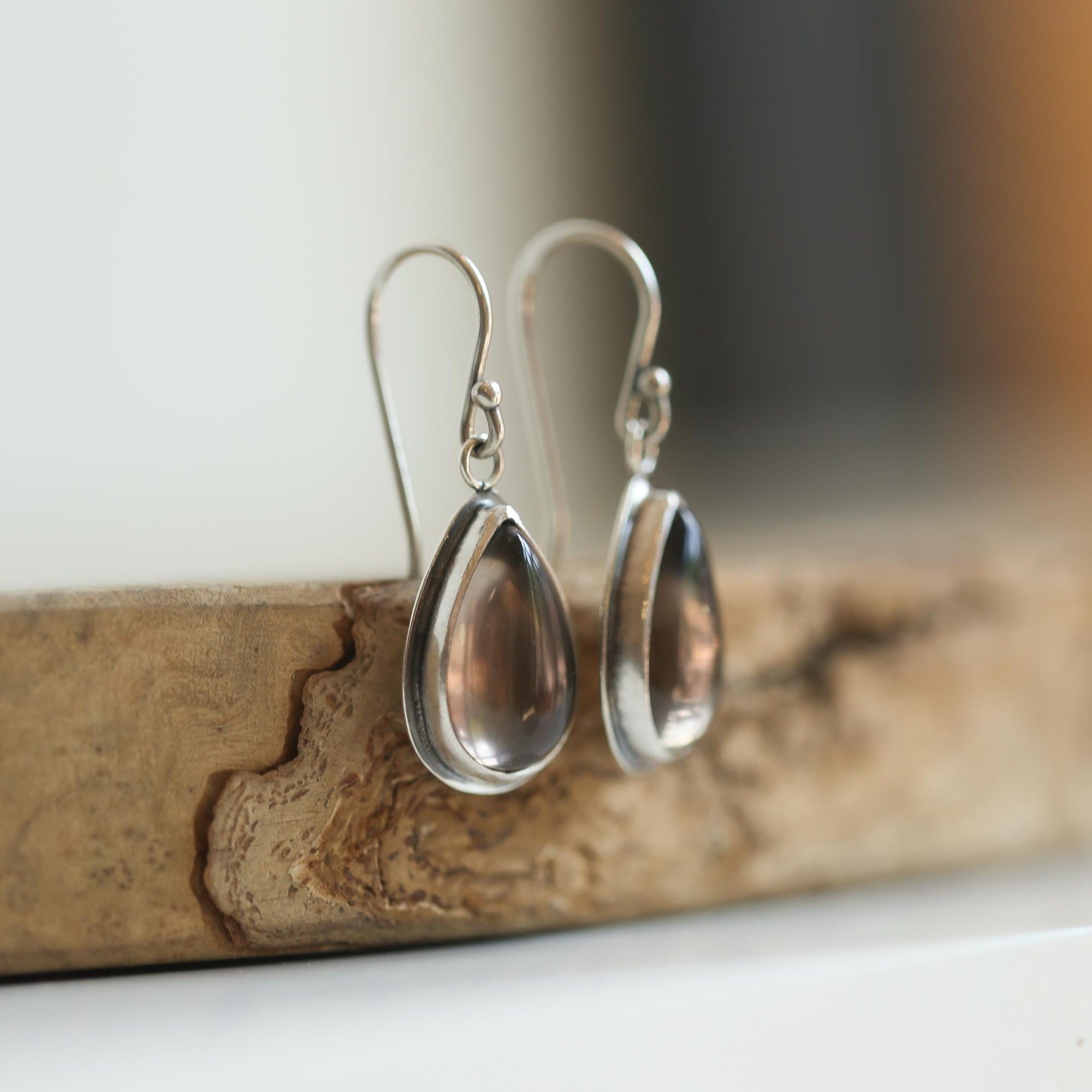 Smoky Quartz Drop Earrings - Pear Shaped Quartz - Sterling Silver - Pear Drop Earrings