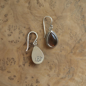 Smoky Quartz Drop Earrings - Pear Shaped Smoky Quartz Teardrops - .925 Sterling Silver