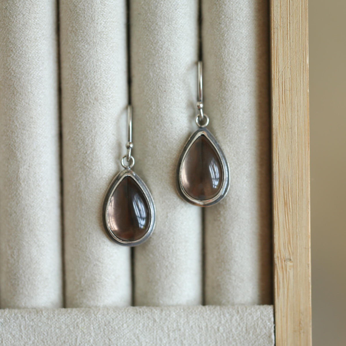 Smoky Quartz Pear Shaped Drop Earrings | Sterling Silver